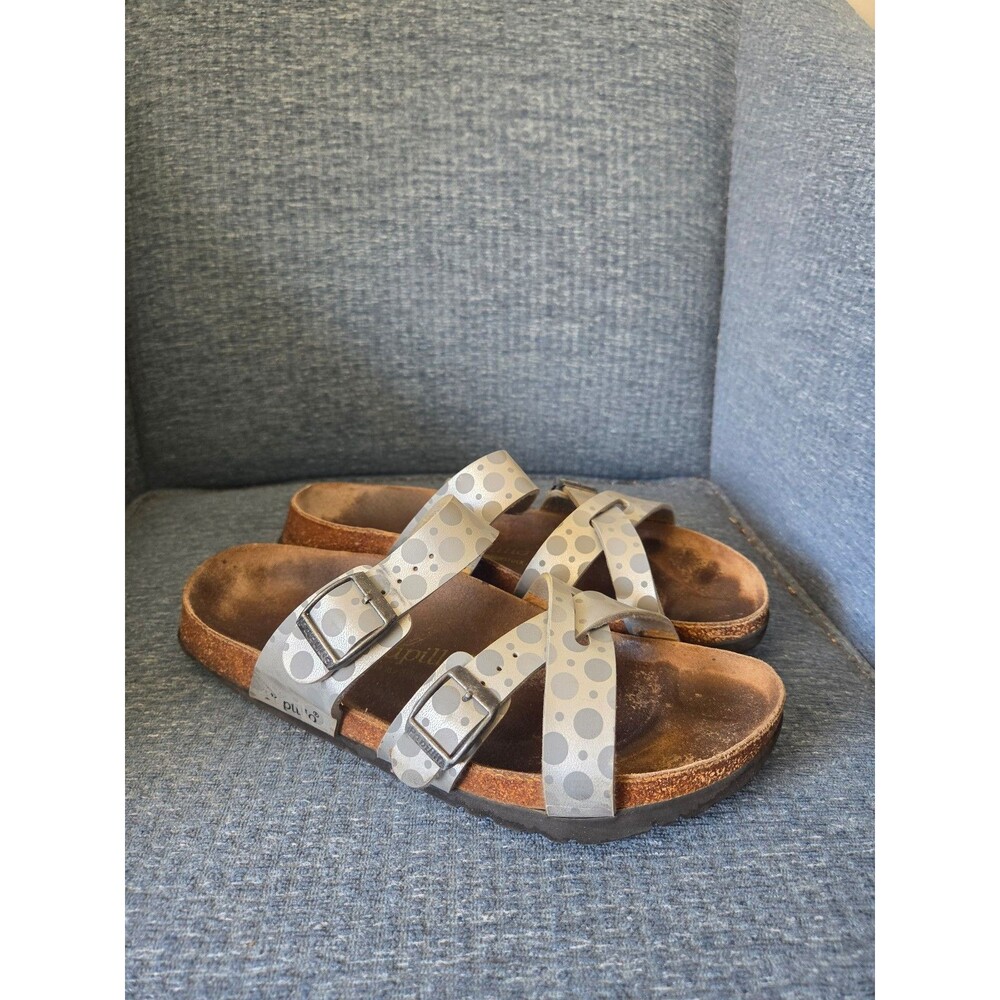 Birkenstock Papillio "Salina" Sandals Gray & Silver Polka Dots Sz 40 US 9.5